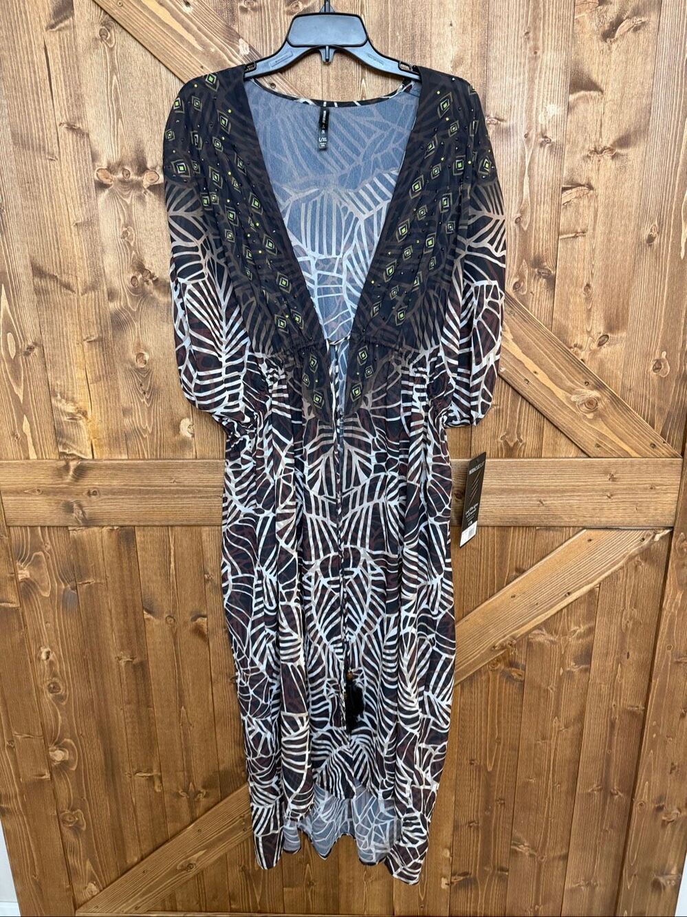 Miraclesuit L/XL Black Brown White Sheer Printed Cover-Up Maxi NWT Flaw (9462)